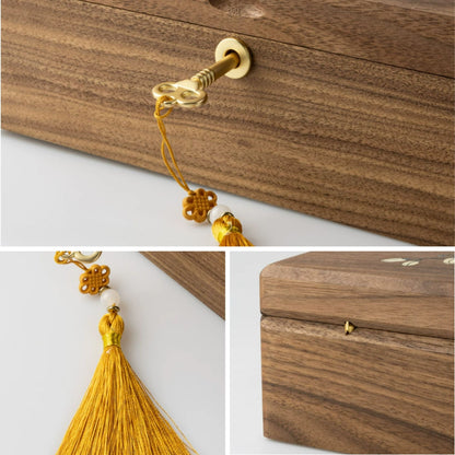 Solid Walnut Jewelry Box with Lock and Mother of Pearl Inlay SKU 21198
