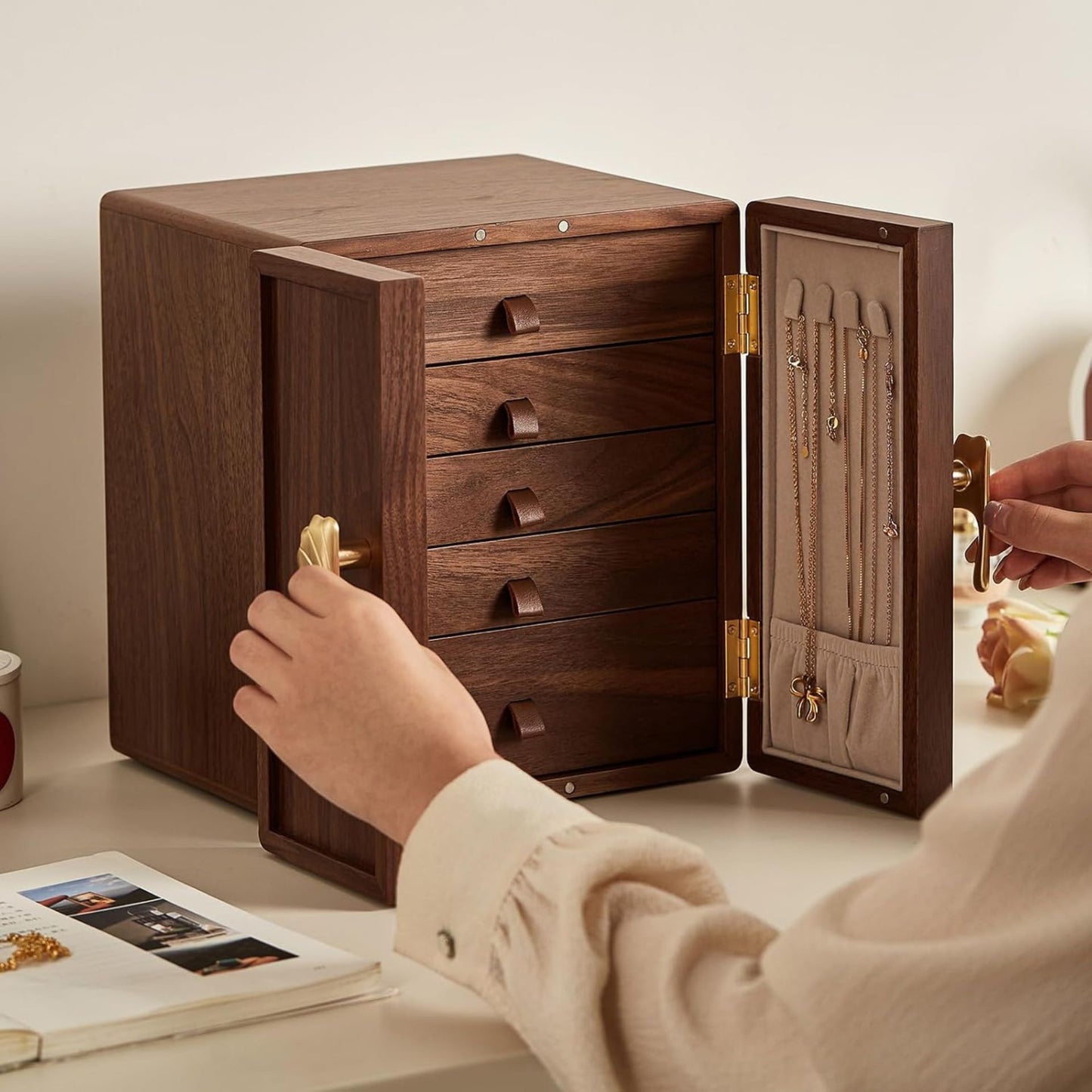 Cabinet Style Wooden Jewelry Box with Drawers SKU 21108