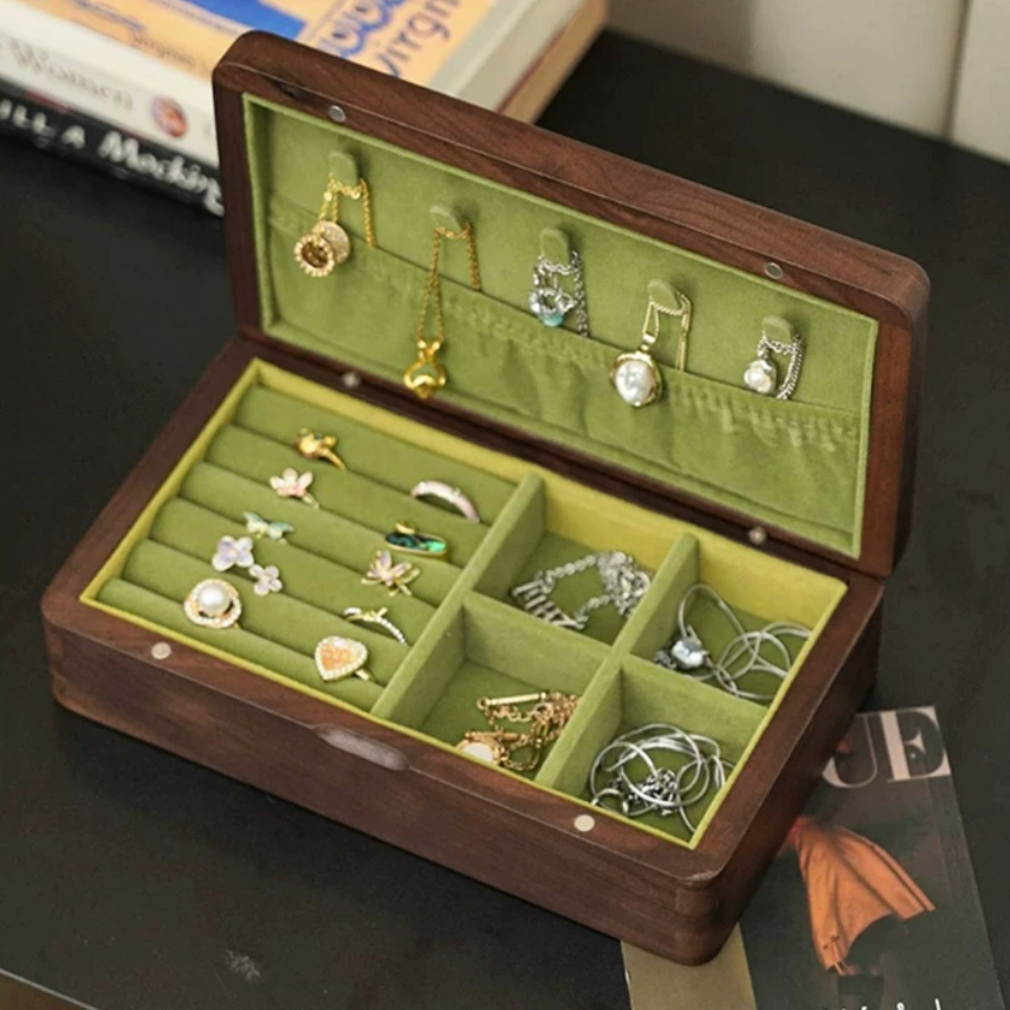 Medium Size Solid Walnut Wooden Jewelry Box SKU 21183