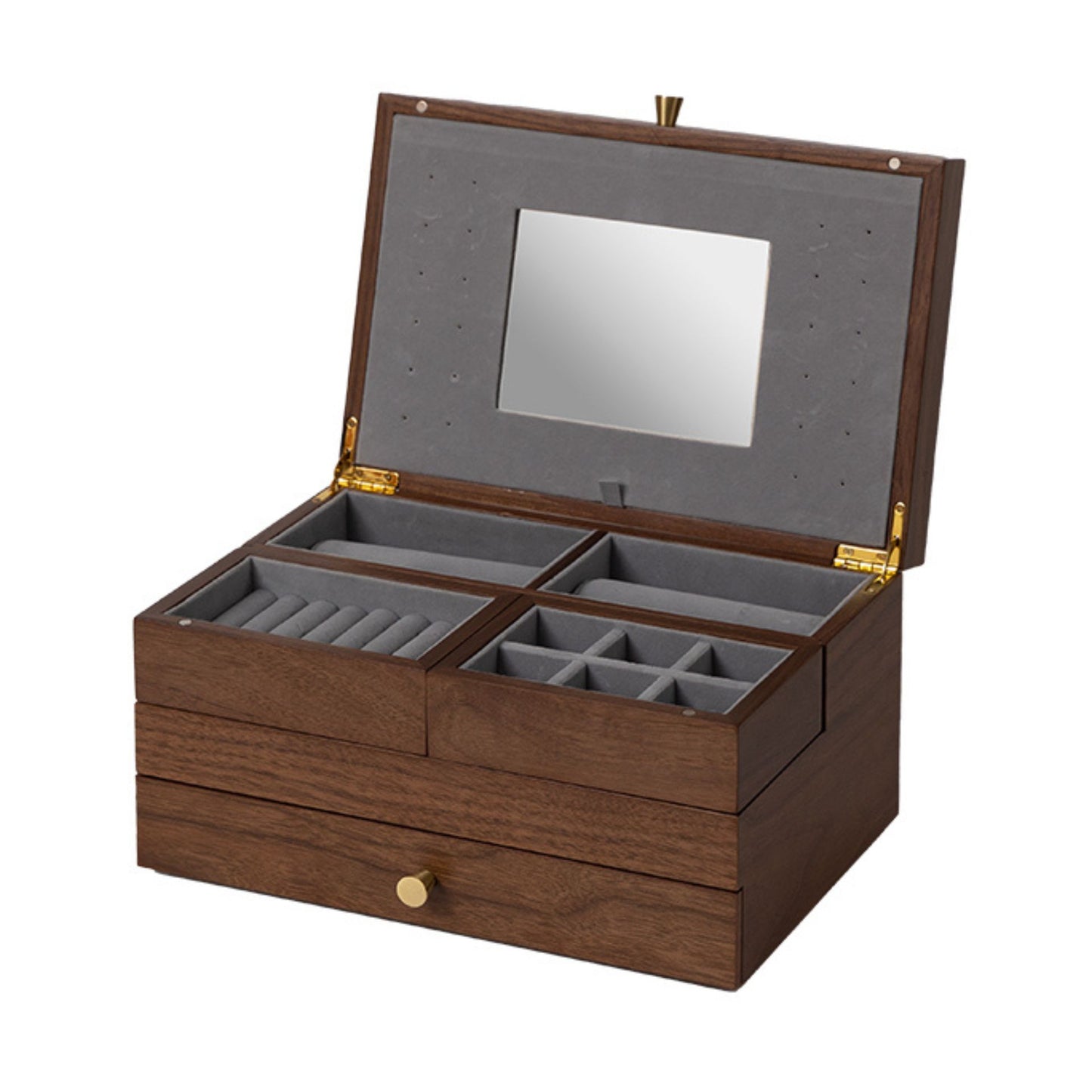 Walnut Veneer Wooden Jewelry Box with Mirror SKU 21130