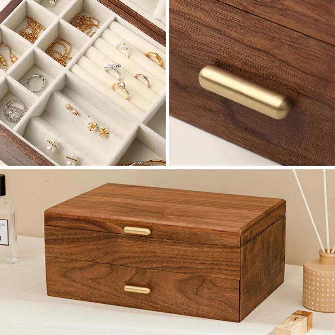 Solid Walnut Wood Jewelry Box Organizer for Women SKU 21076