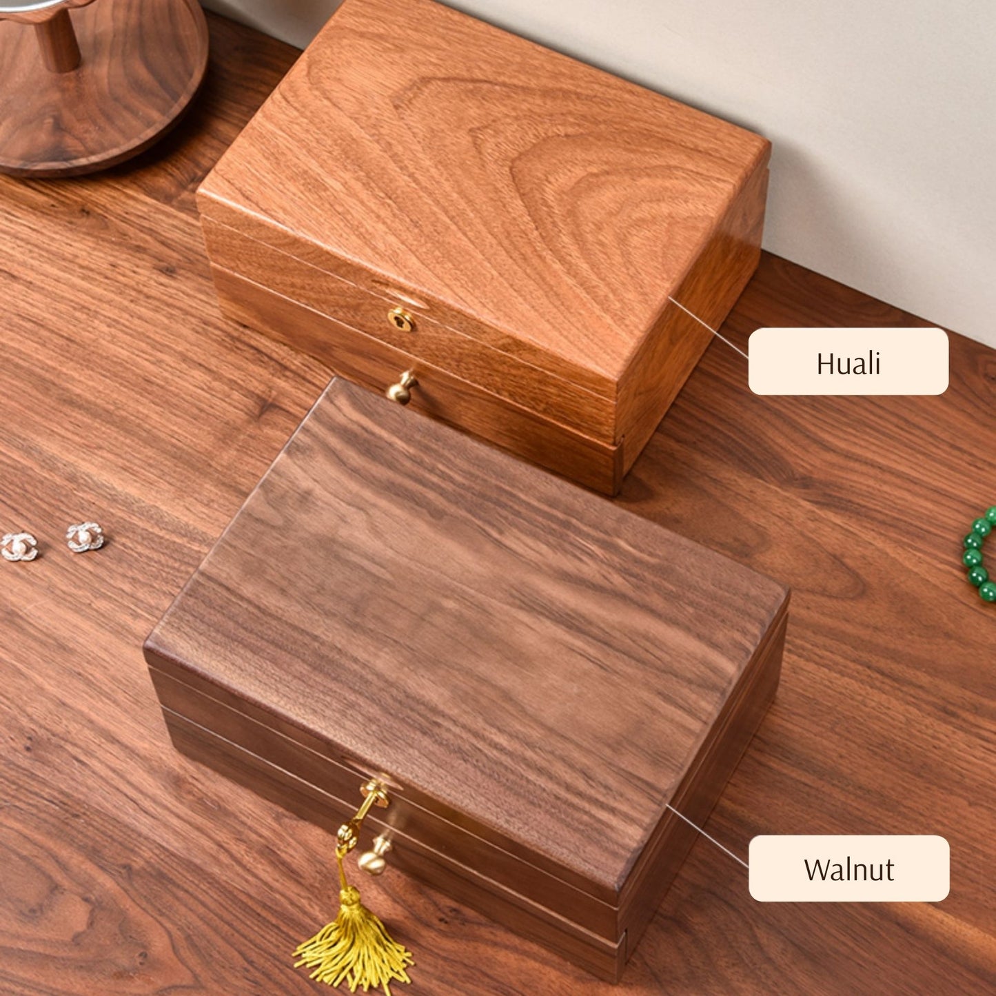 Solid Wood Jewelry Box with Drawer and Lock SKU 21132