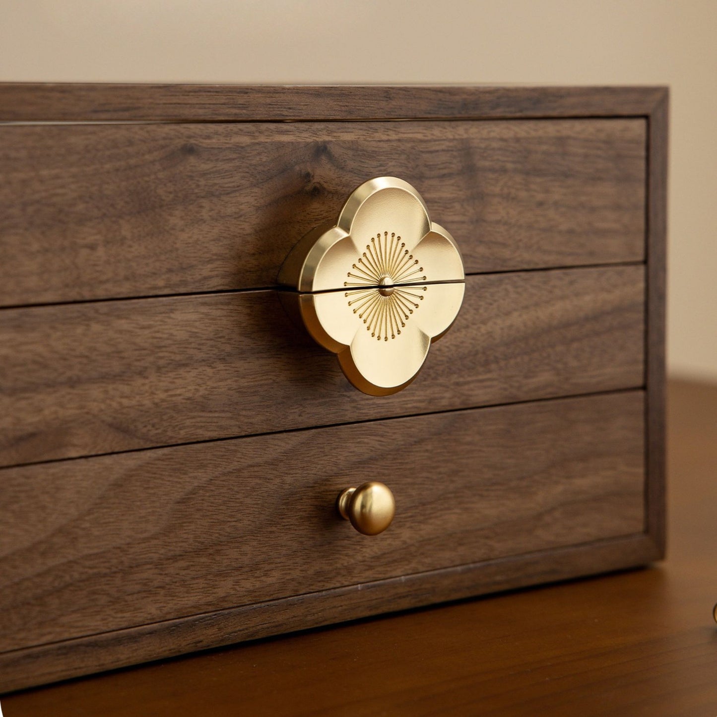 Wooden Jewelry Box with Drawers and Glass Lid SKU 21199