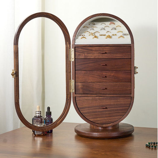 Rotatable Wooden Jewelry Box Organizer with Drawers and Mirror SKU 21165
