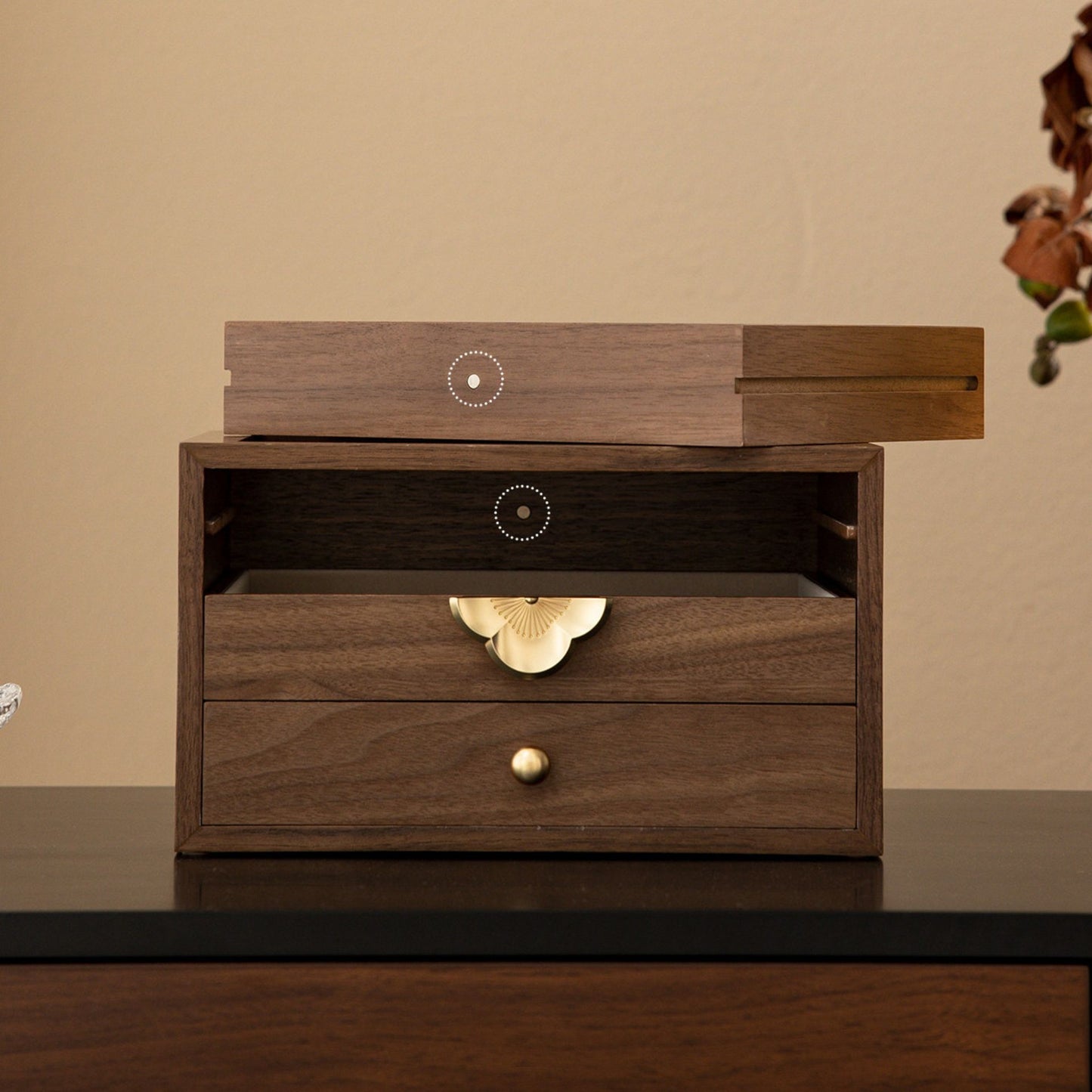 Wooden Jewelry Box with Drawers and Glass Lid SKU 21199