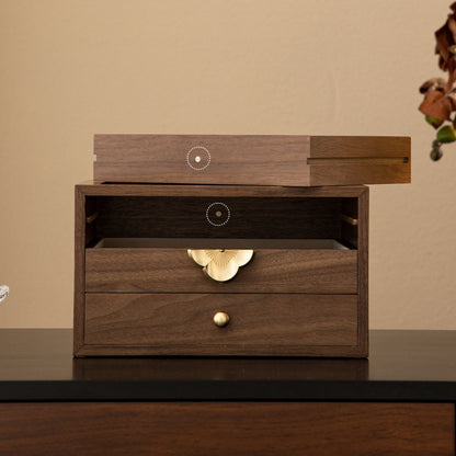 Wooden Jewelry Box with Drawers and Glass Lid SKU 21199