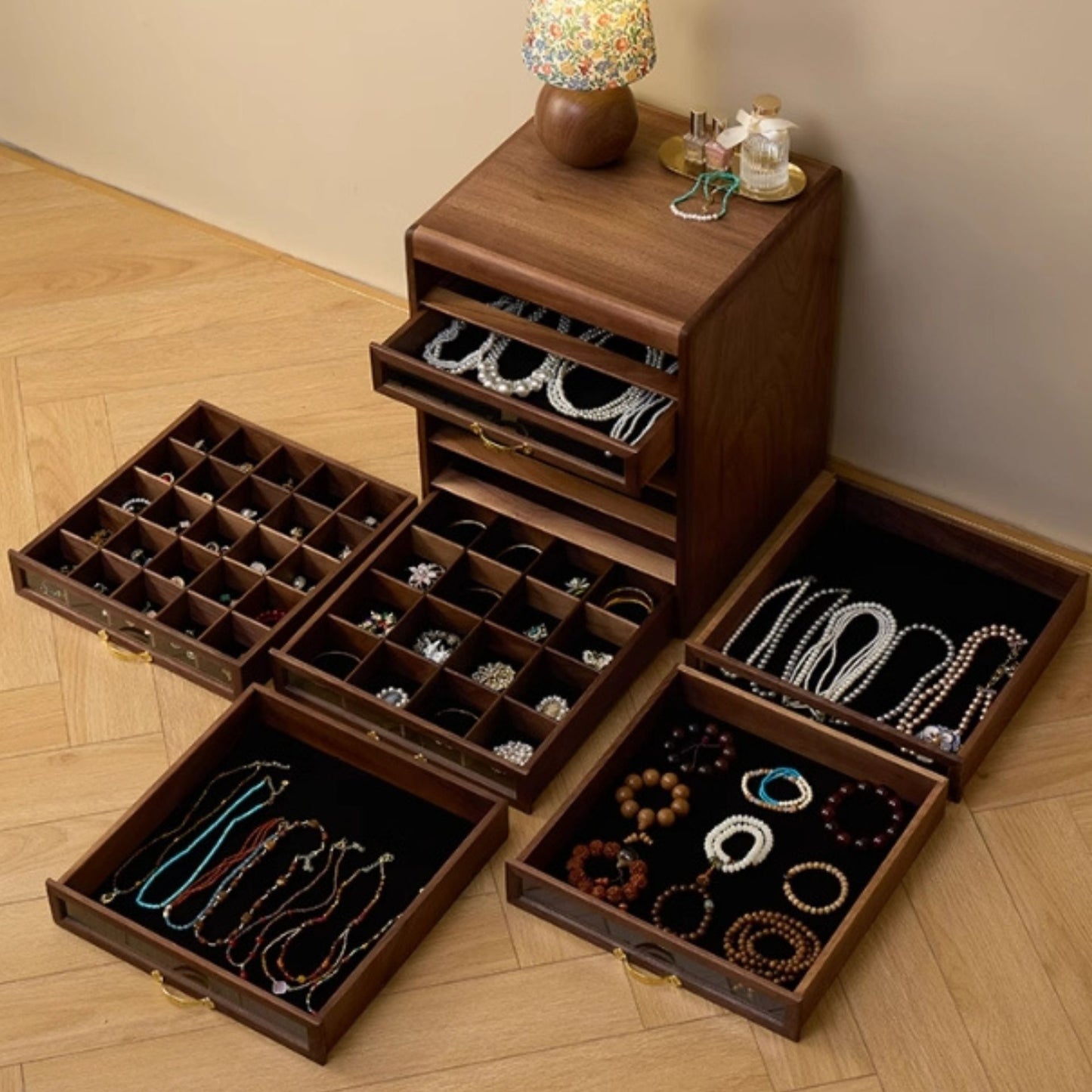 Large Wooden Jewelry Organizer with Drawers SKU 21146