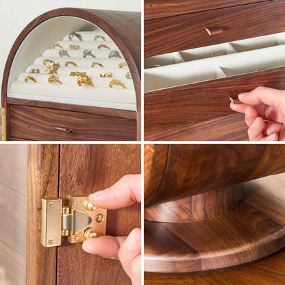 Rotatable Wooden Jewelry Box Organizer with Drawers and Mirror SKU 21165