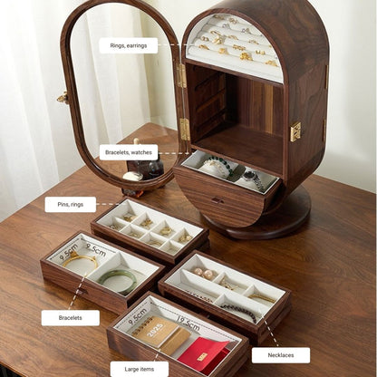 Rotatable Wooden Jewelry Box Organizer with Drawers and Mirror SKU 21165