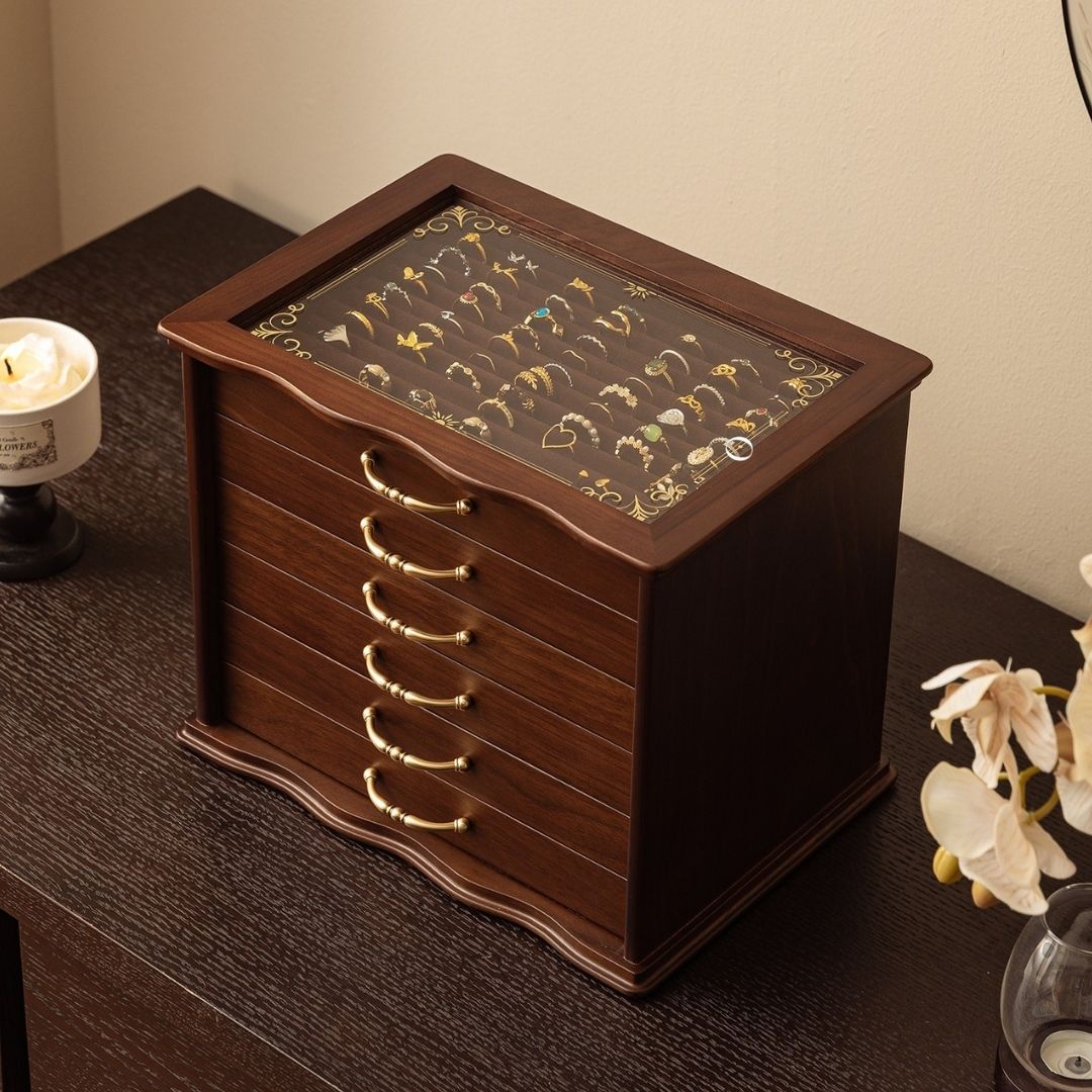 Large Wooden Jewelry Box Organizer with Drawers SKU 21157