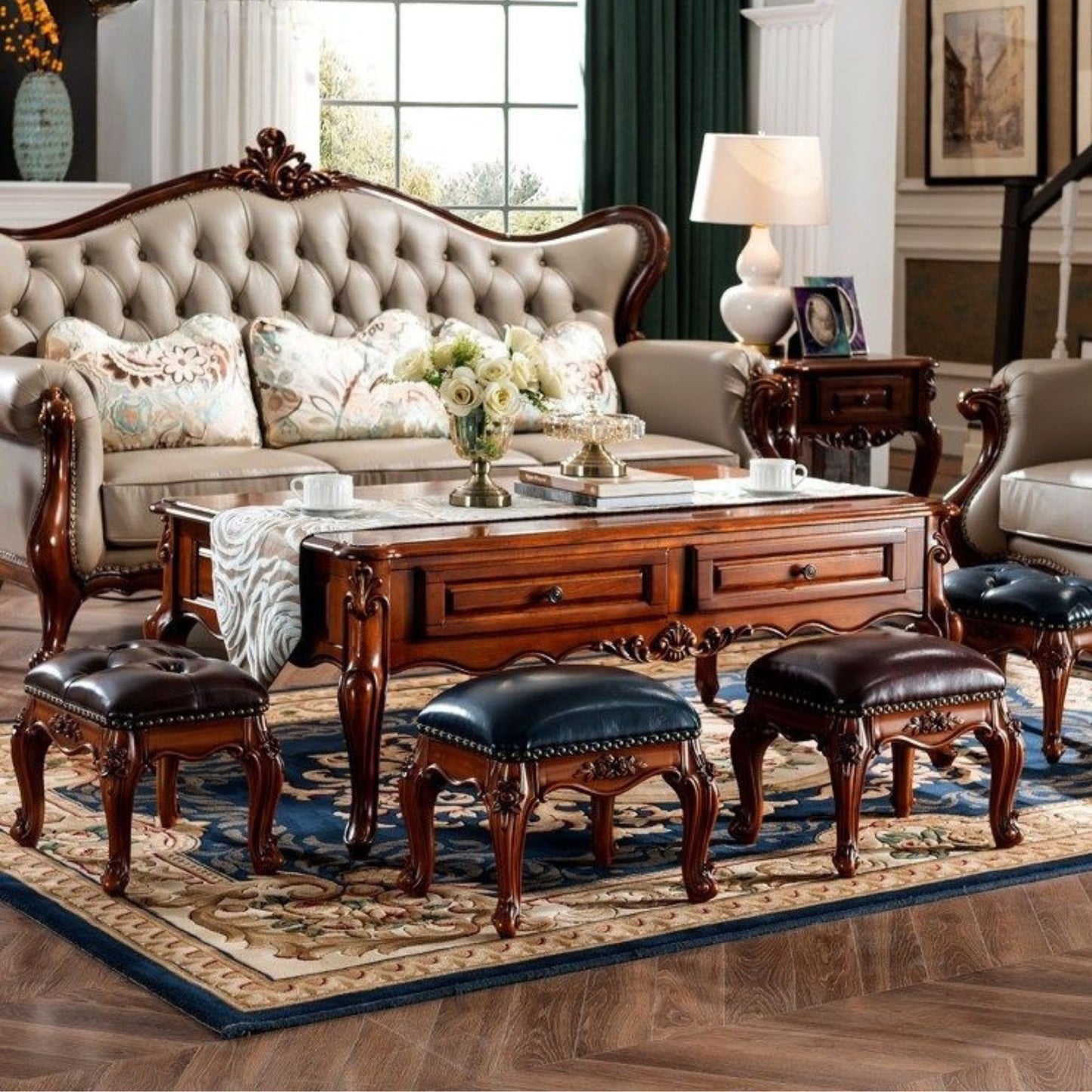 Solid Wood Upholstered Accent Stool Ottoman SKU 52001