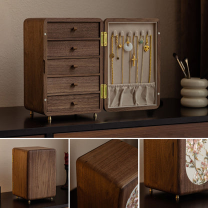 Solid Walnut Jewelry Box with Embroidery SKU 21192