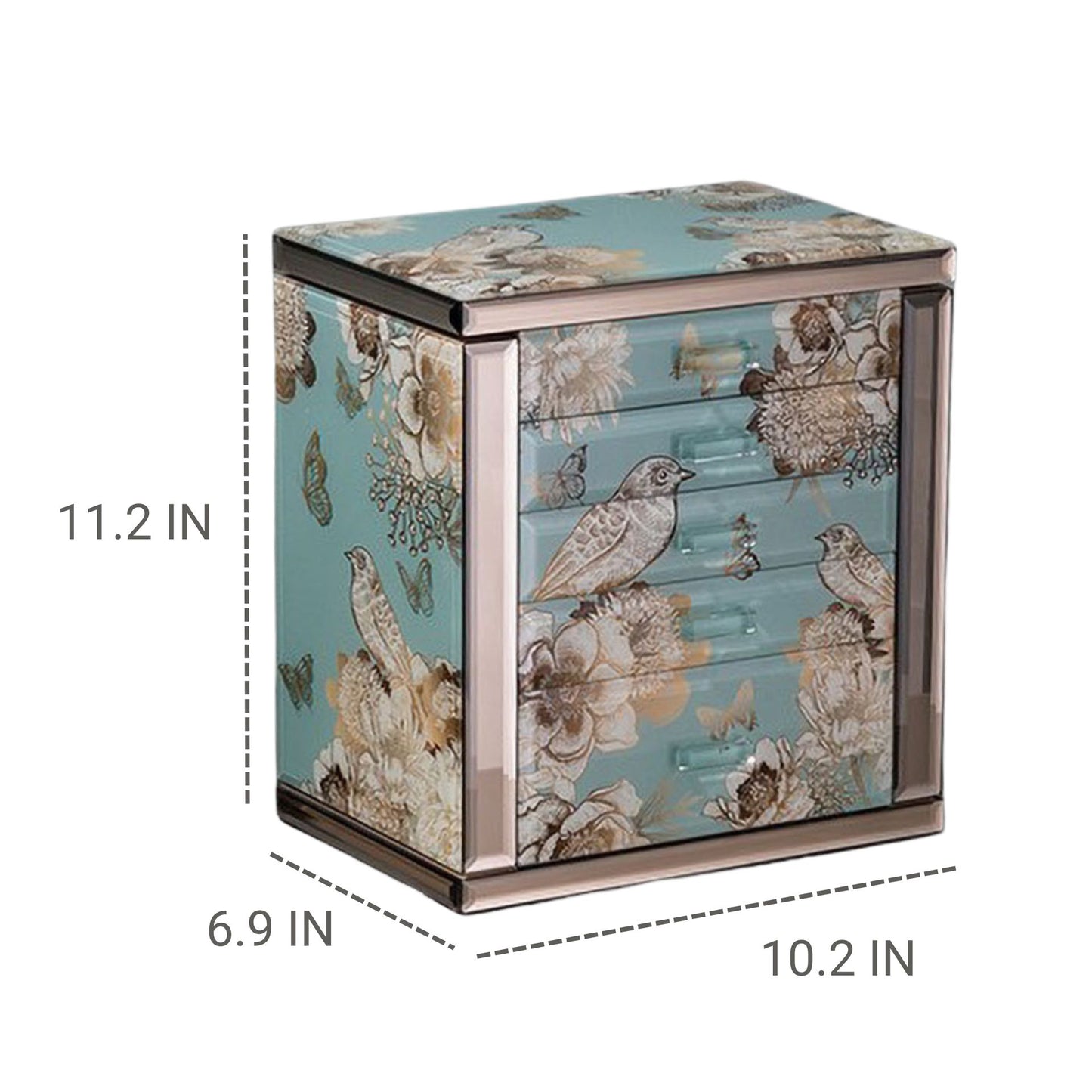 Glass Jewelry Box Organizer with Drawers and Mirror SKU 21168