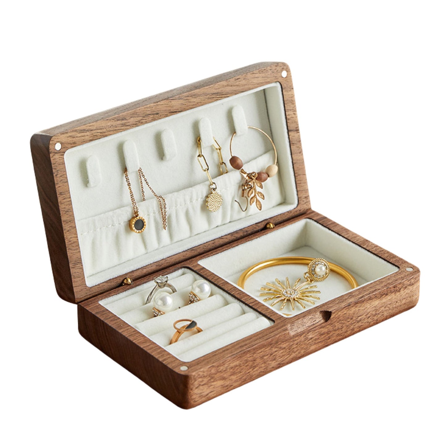Small Wooden Jewelry Box Organizer for Home and Travel SKU 21062