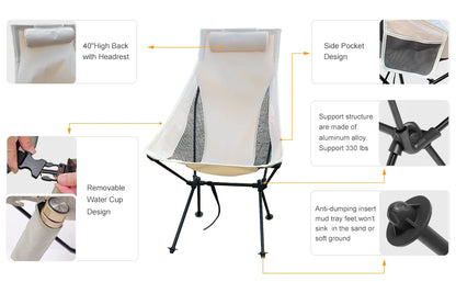 Portable Folding Camping and Beach Chair with Headrest SKU 64005