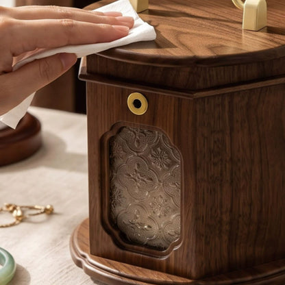 Solid Walnut Wooden Jewelry Box with Lamp Design and Lock SKU 21201