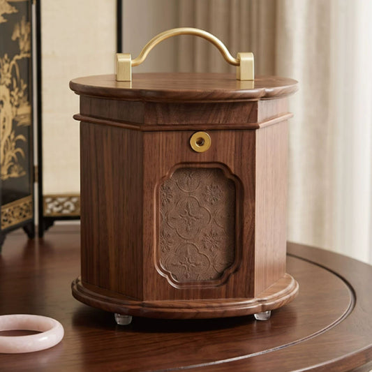 Solid Walnut Wooden Jewelry Box with Lamp Design and Lock SKU 21201
