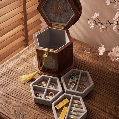 Solid Walnut Wooden Jewelry Box with Lamp Design and Lock SKU 21201