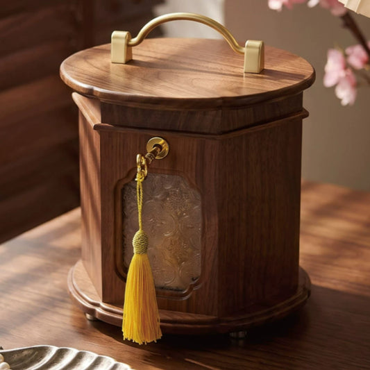 Solid Walnut Wooden Jewelry Box with Lamp Design and Lock SKU 21201