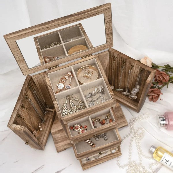 Large Wooden Jewelry Boxes & Organizers For Women With Drawers And Mirror SKU 21055
