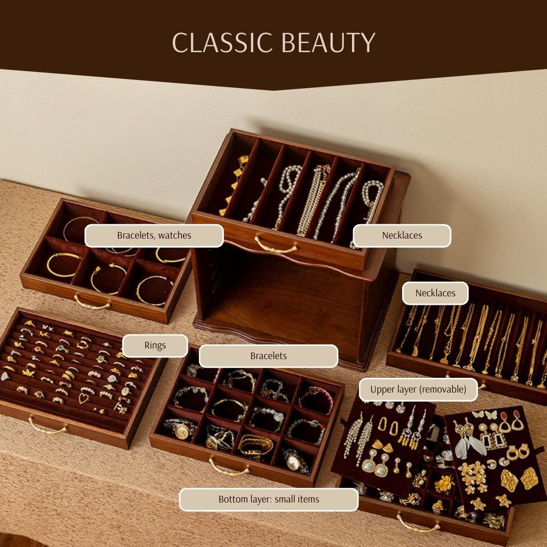 Large Wooden Jewelry Box Organizer with Drawers SKU 21157