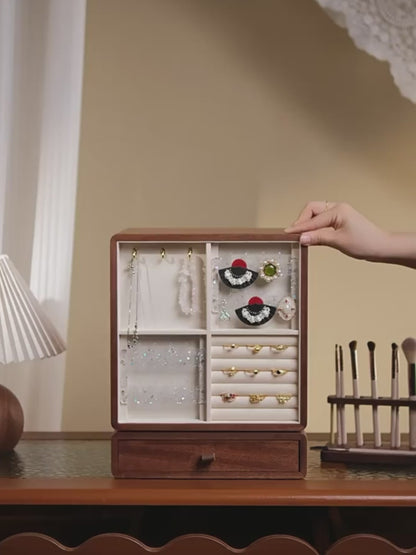 Rotatable Solid Wood Jewelry Box with Drawers SKU 21180