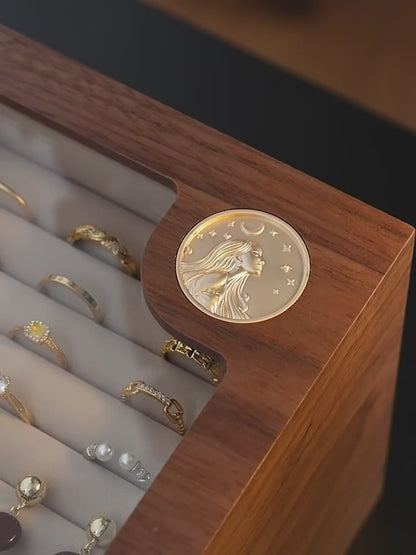 Wooden Jewelry Box with Drawers and Glass Lid SKU 21199