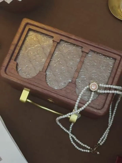 Solid Walnut Jewelry Box with Lock and Carrying Handle SKU 21186