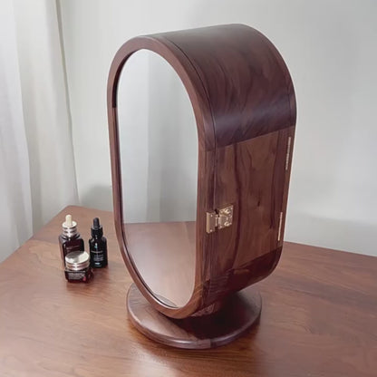 Rotatable Wooden Jewelry Box Organizer with Drawers and Mirror SKU 21165