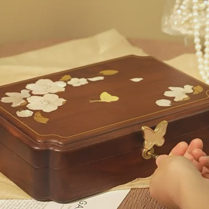 Solid Walnut Jewelry Box with Mother-of-Pearl Inlay SKU 21195