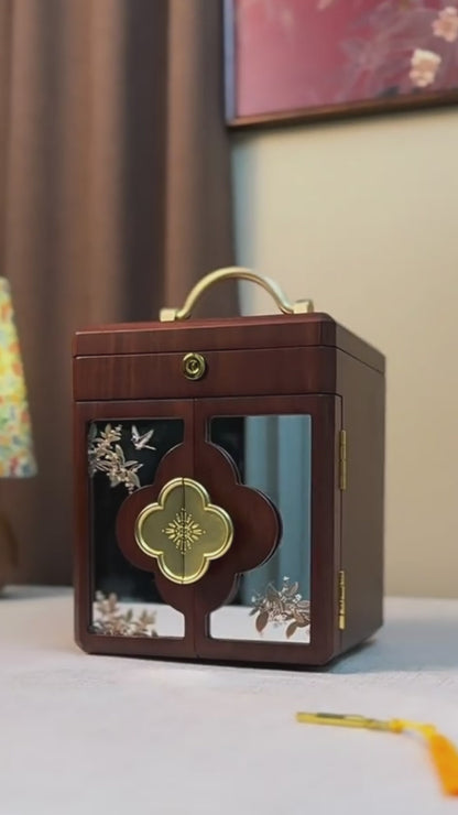 Wooden Jewelry Box Organizer with Mirror and Lock SKU 21160