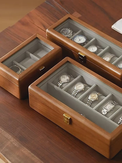 Solid Wood Watch Box with Glass Lid and Metal Clasp SKU 22015