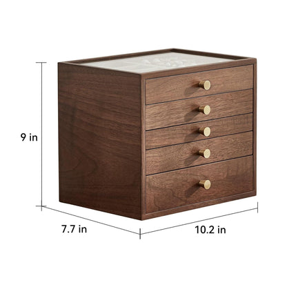 Walnut Veneer Wooden Jewelry Box with Drawers SKU 21129