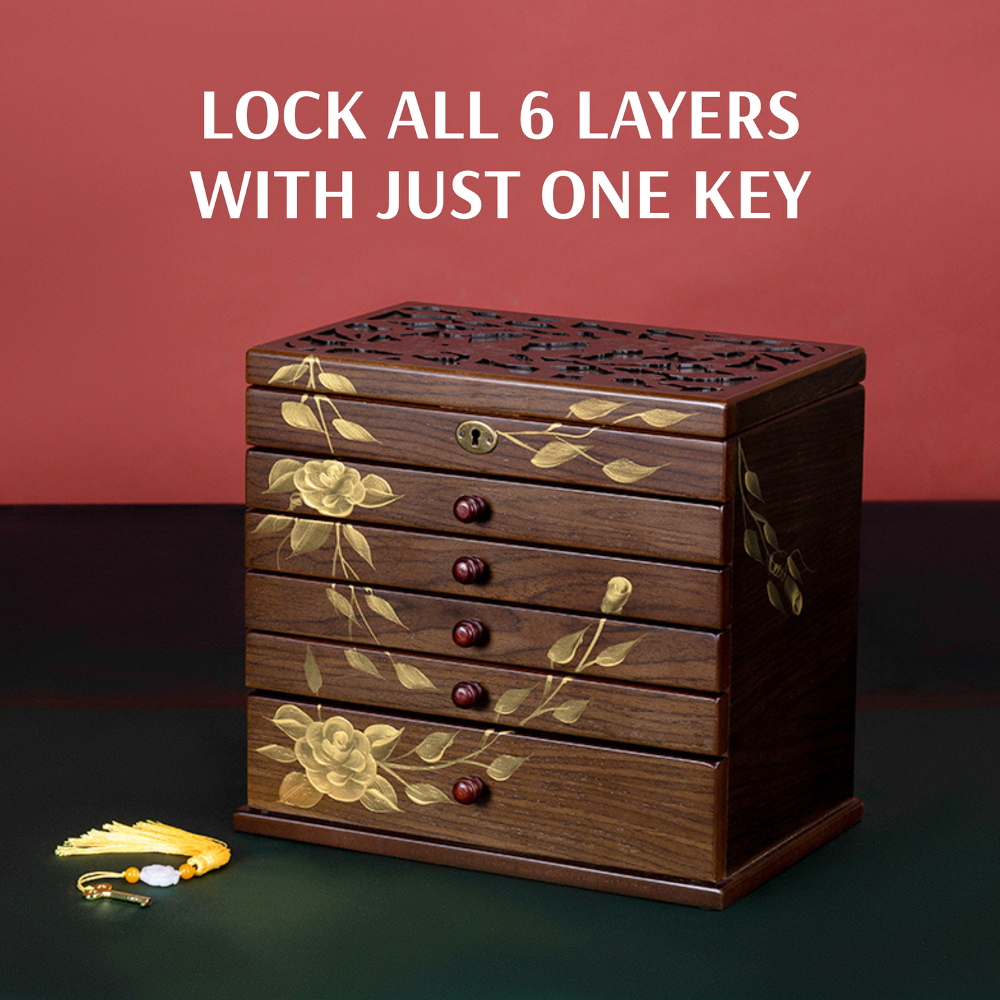 Wooden Jewelry Box with Hand Painted Decoration SKU 21143