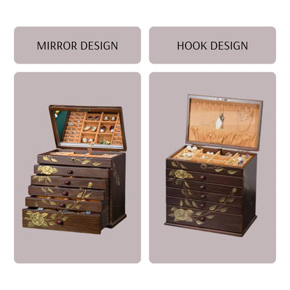 Wooden Jewelry Box with Hand Painted Decoration SKU 21143