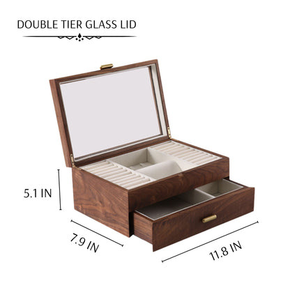 Solid Walnut Wood Jewelry Box Organizer with Necklace Holder SKU 21076