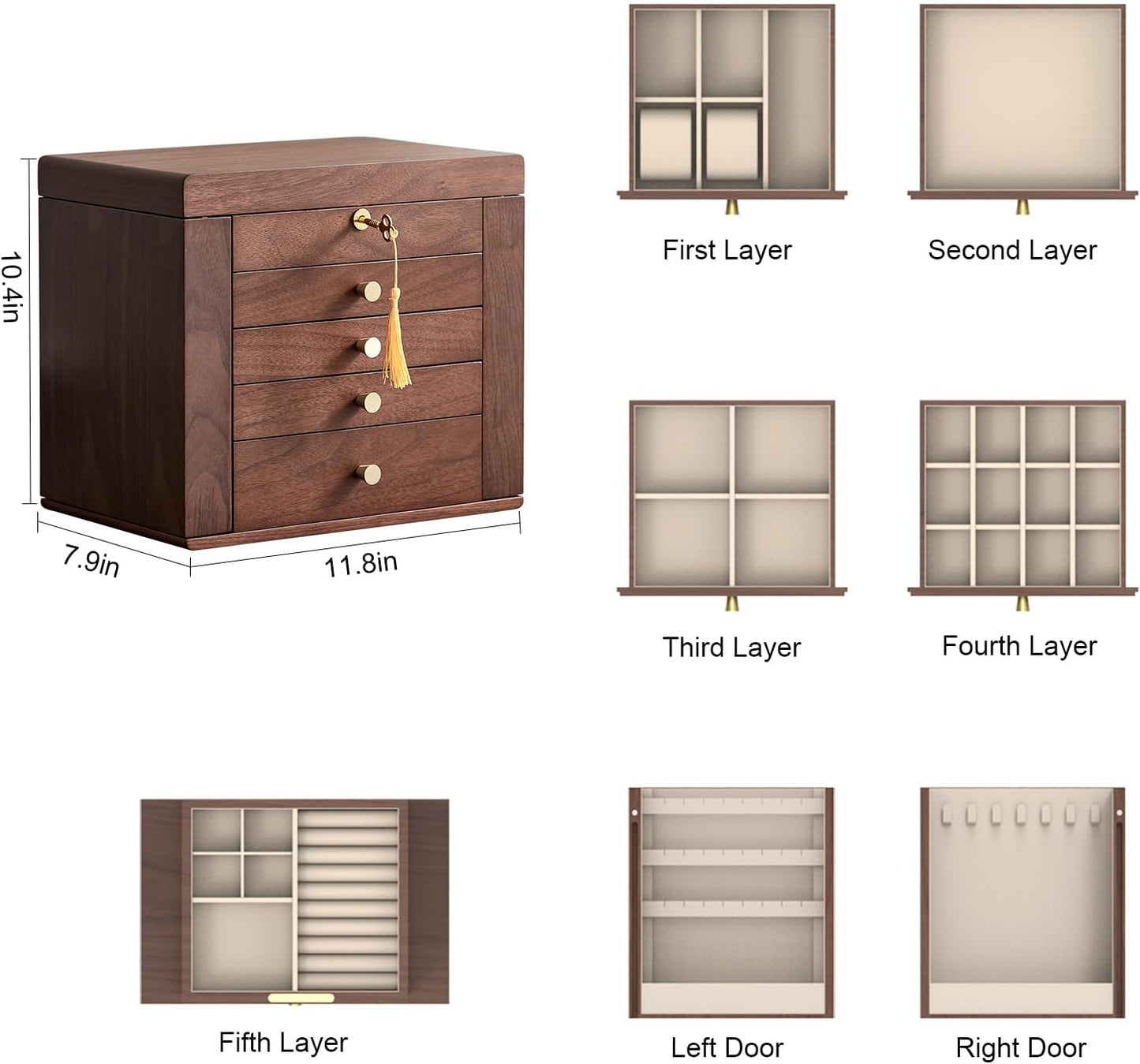 Large 5 Layer Jewelry Box in Walnut Veneer SKU 21106