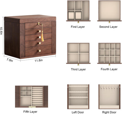 Large 5 Layer Jewelry Box in Walnut Veneer SKU 21106