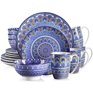 Blue Mandala Stoneware Ceramic Dinnerware Set for 4 8 12 SKU 70025