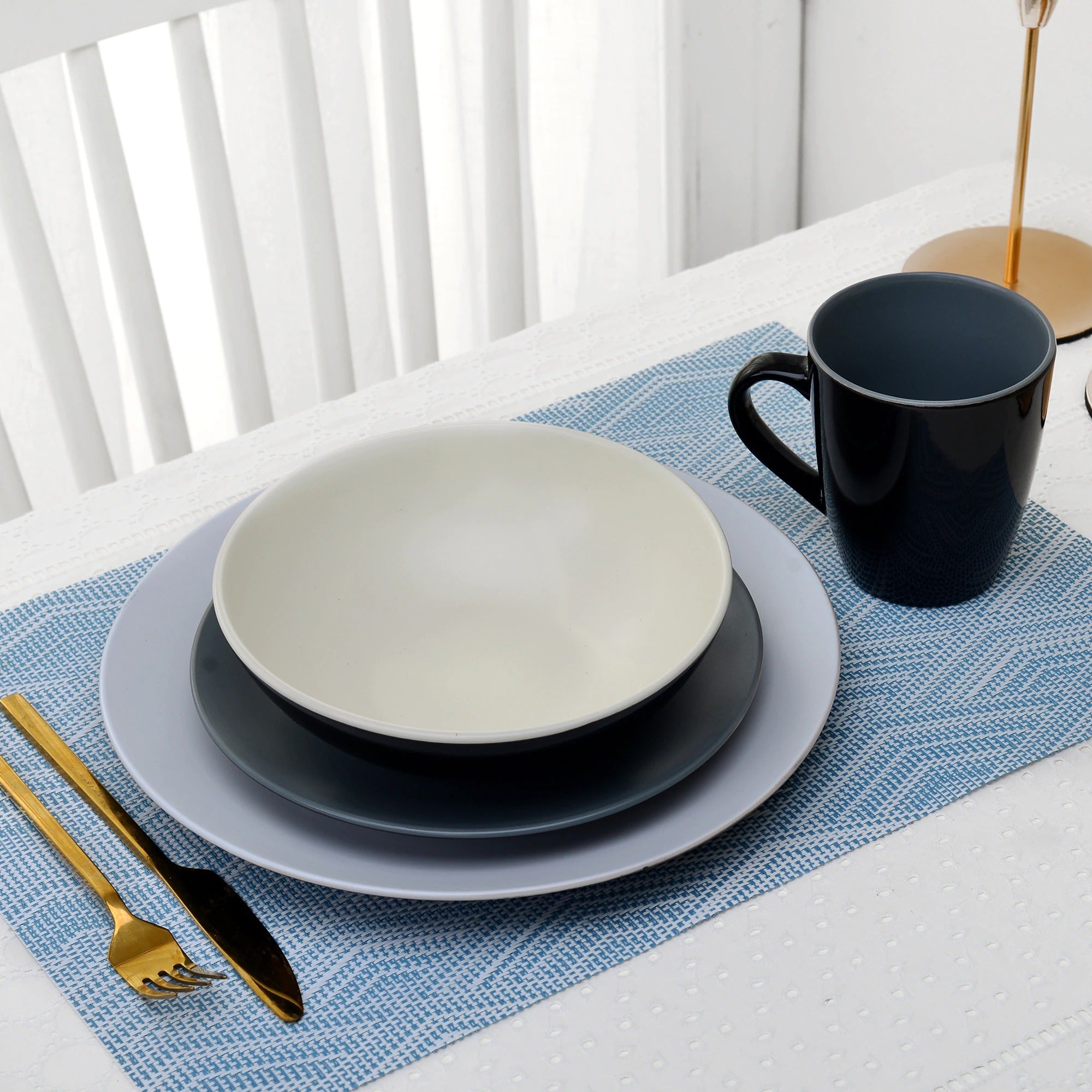 Black Stoneware Ceramic Dinnerware Set for 4 8 12 SKU 70054