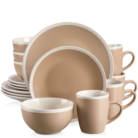 Light Brown Stoneware Ceramic Dinnerware Set for 4 8 12 SKU 70047