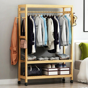Bamboo Standing Clothing Rack with Shelves SKU 35022
