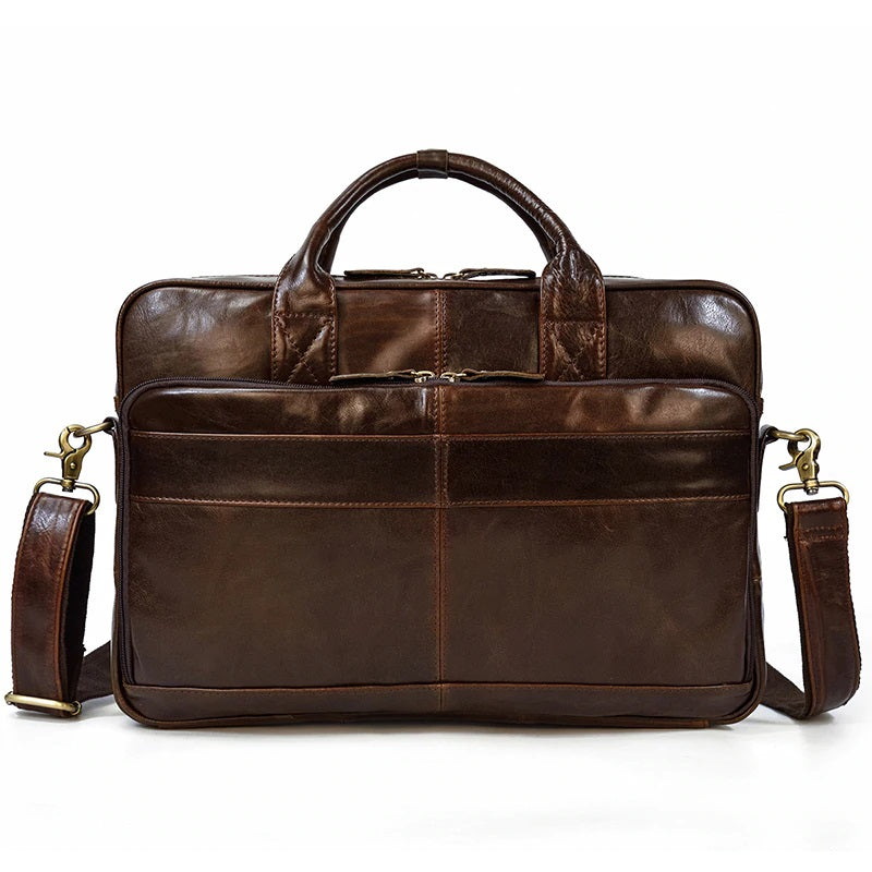 Glossy Leather Messenger Laptop Bag for Men