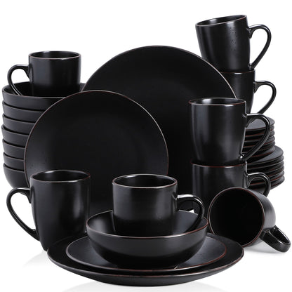 Black Stoneware Ceramic Dinnerware Set for 4 8 12 SKU 70097
