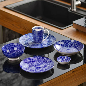 Blue Stoneware Ceramic Dinnerware Set for 8 SKU 70042