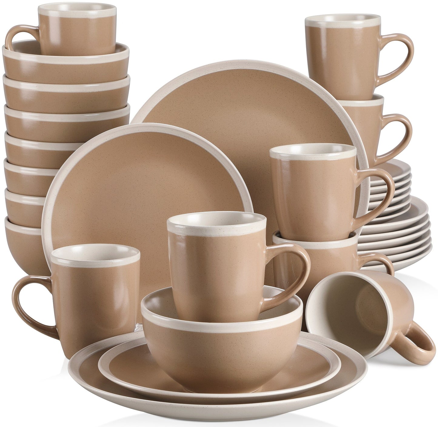 Light Brown Stoneware Ceramic Dinnerware Set for 4 8 12 SKU 70047