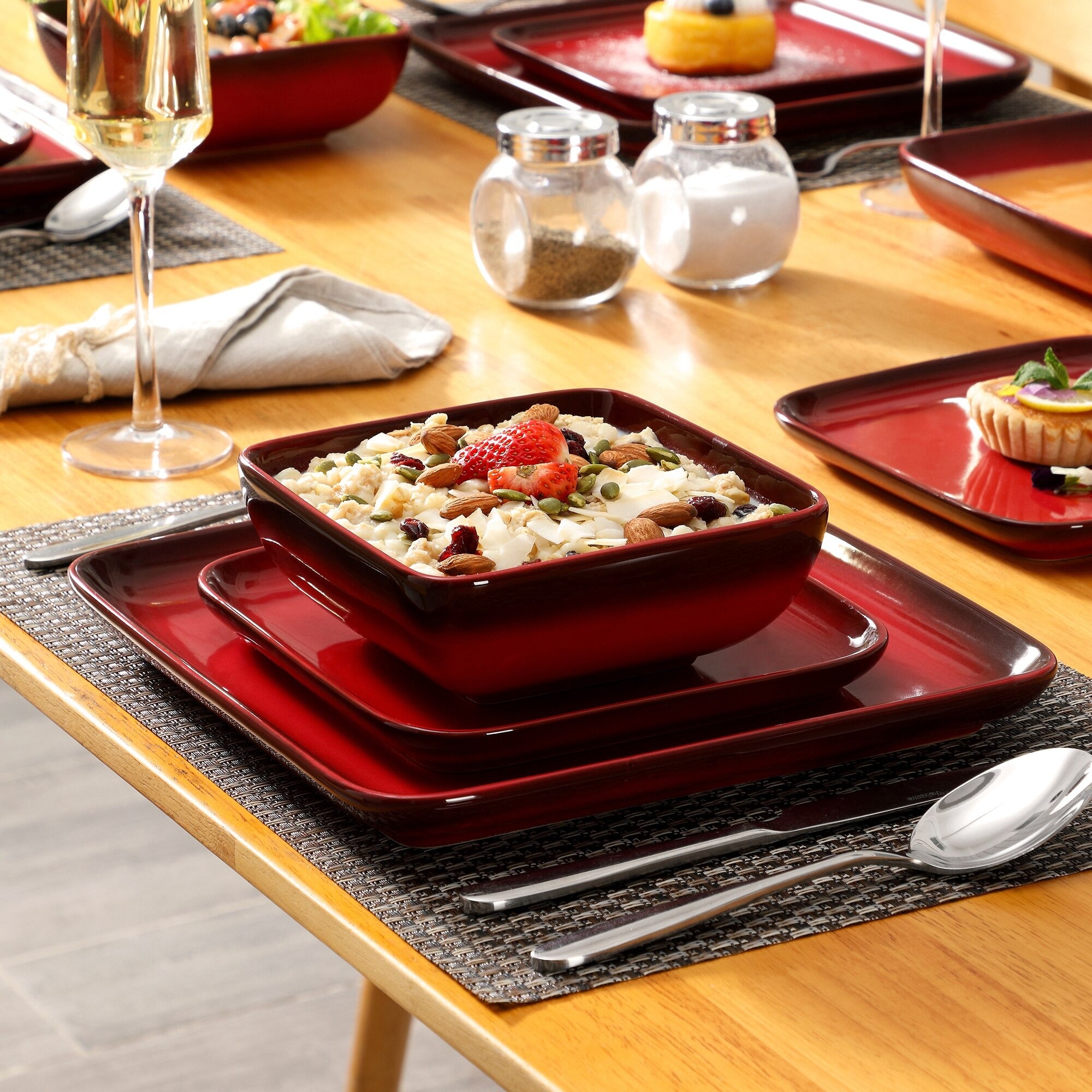 Red Stoneware Ceramic Dinnerware Set for 4 8 12 SKU 70110