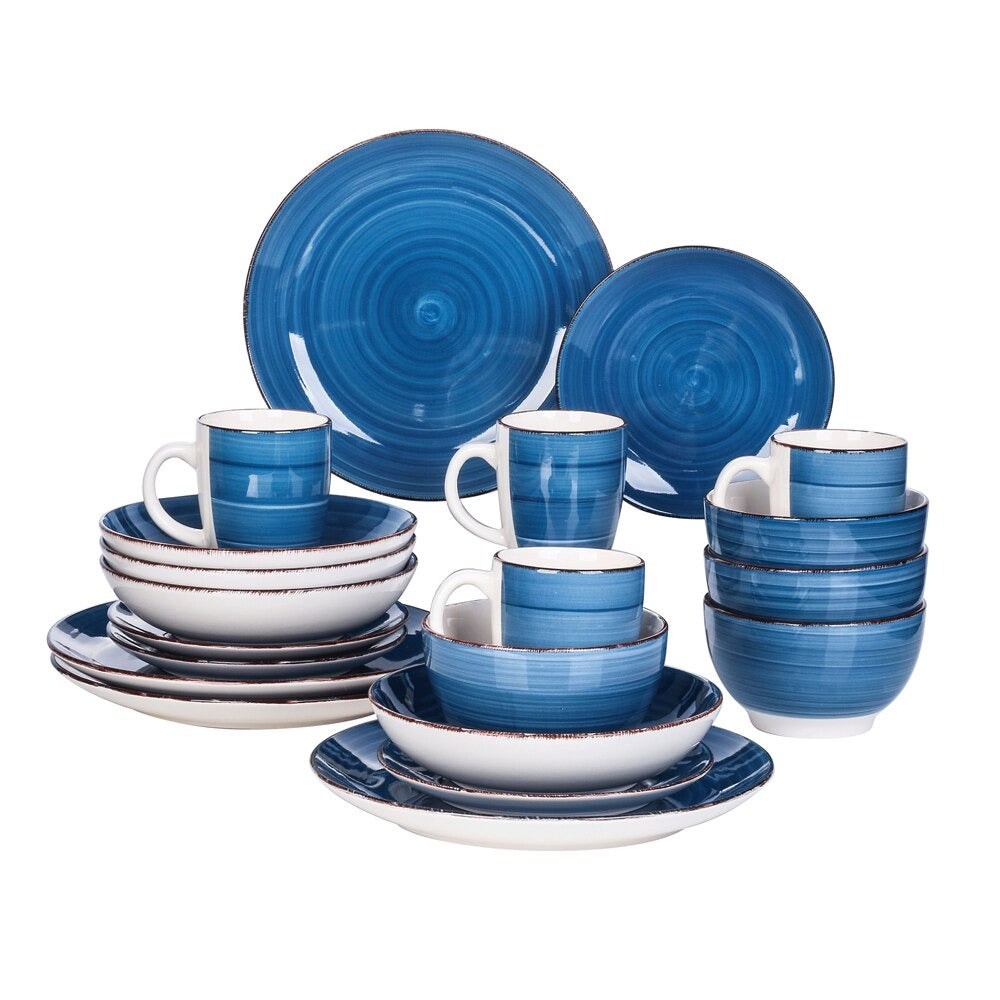 Minimalist Blue Stoneware Ceramic Dinnerware Set for 8 SKU 70037
