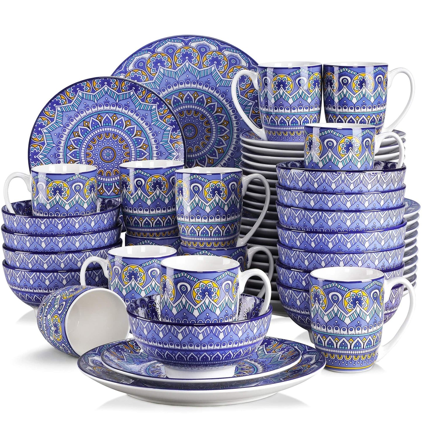 Blue Mandala Stoneware Ceramic Dinnerware Set for 4 8 12 SKU 70025
