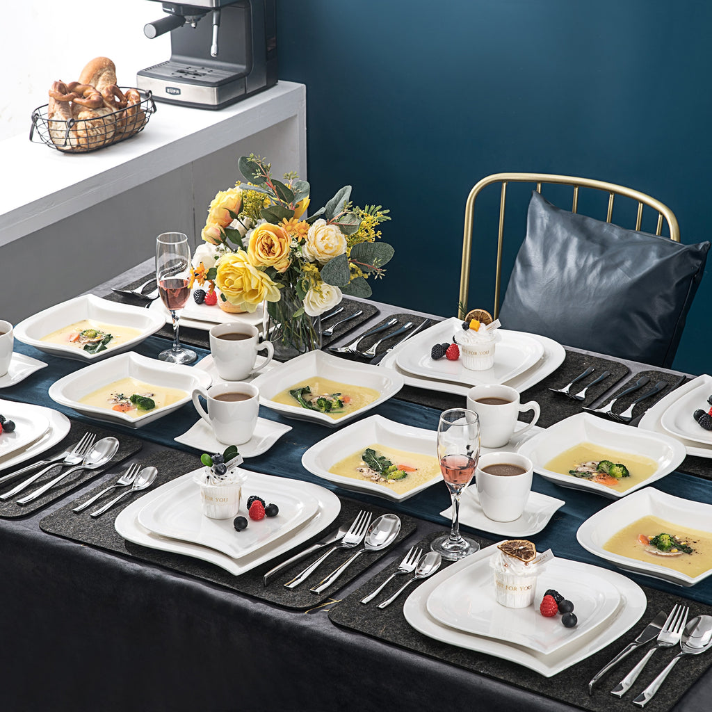 White Stoneware Ceramic Dinnerware Set for 6 12 SKU 70017